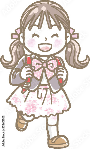 小学校に入学する女の子のイラスト　背景なし