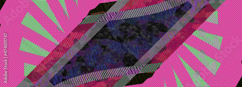 Abstract retro neon diamond shape background image.