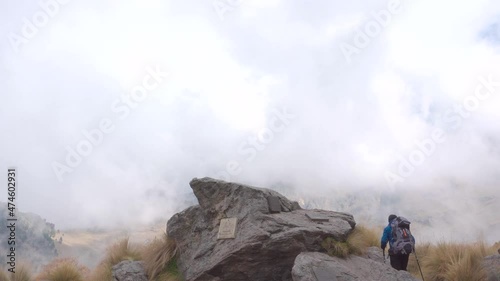 mountaineer walking on the iztaccihuatl volcano photo