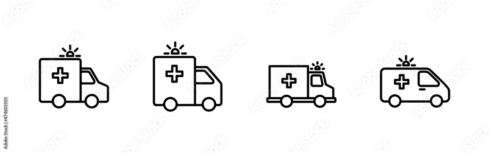 Ambulance icons set. ambulance truck sign and symbol. ambulance car Ambulance icons set. ambulance truck sign and symbol. ambulance car