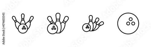 Bowling icons set. bowling ball and pin sign and symbol.