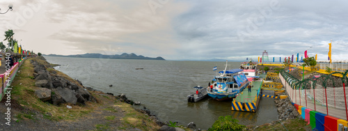 Panoramic view of the tourist site in Nicaragua Puerto Salvador Allende During the sunset. A beautiful place in the Managua Lake.