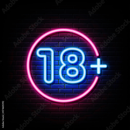 18 plus neon sign. neon symbol