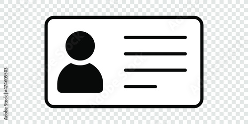 ID Card icon. Driver's license Identification card symbol. Modern vector illustration isolated on transparent background. EPS 10.