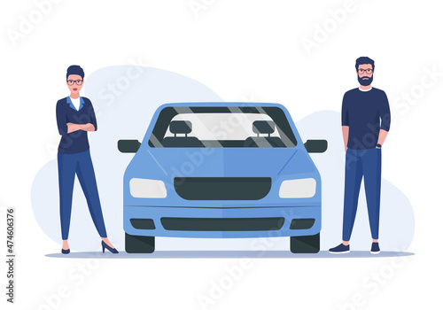 Car owners. Colored flat illustration. Isolated on white background.