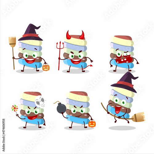 Halloween expression emoticons with cartoon character of rainbow marshmallow twist