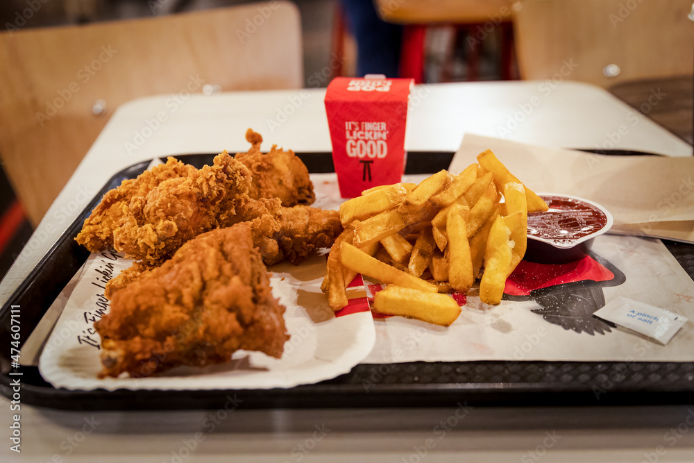 London, England October 13 2021 KFC Mighty Bucket for One meal with