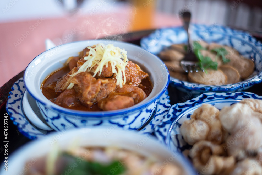 traditional Thai food on bamboo tray or Khan Toke, local food in