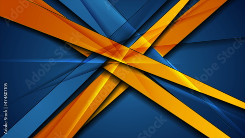 Glossy blue orange abstract stripes corporate background