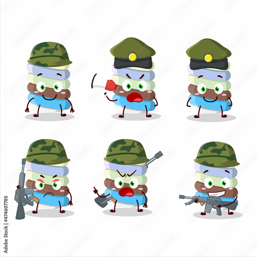 A charming soldier rainbow marshmallow twist cartoon picture bring a gun machine