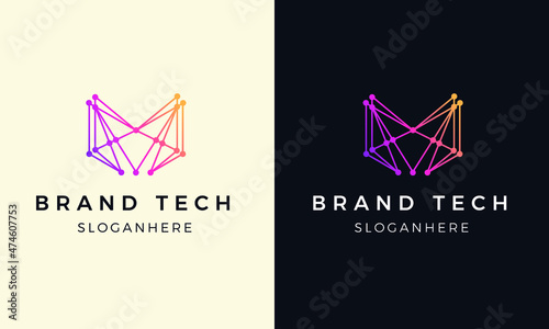 Letter m logo template for Technology company, M letter design template, line art m logo 