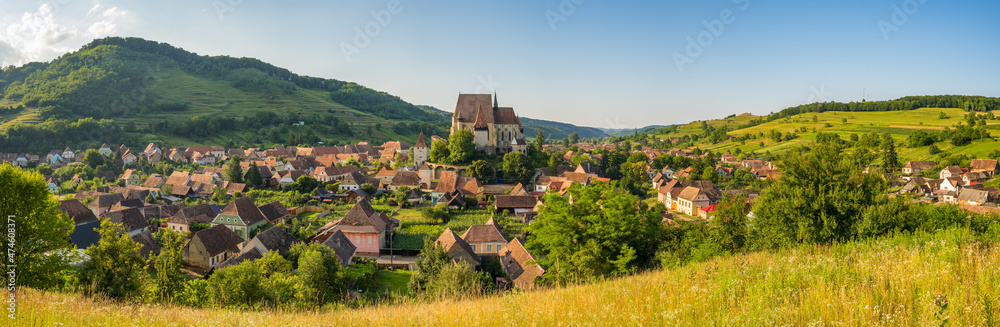Panorama of Biertan village in Transylvania, Romania, Europe