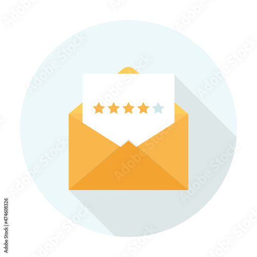 Five stars quality rating icon. 4-star rated envelope icon.  Feedback and evaluation of buyers and customers. 