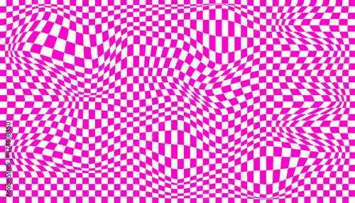Distorted surface. Chess background with distortion. Optical illusion banner