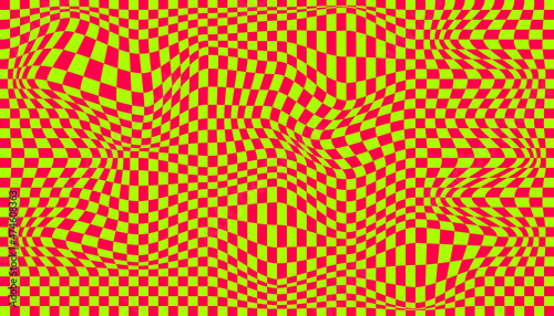 Distorted surface. Chess background with distortion. Optical illusion banner