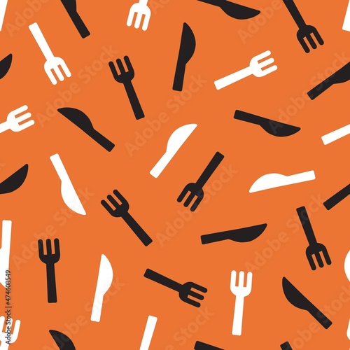Abstract Dishware Fork and Knife Vector Graphic Art Seamless Pattern