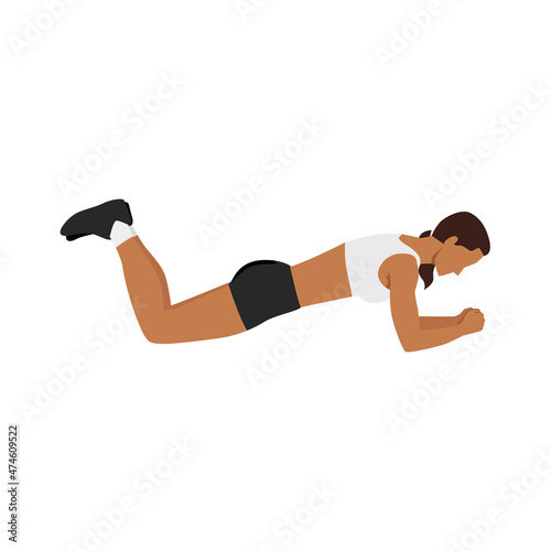 Woman doing Knee plank exercise. Flat vector illustration isolated on white background