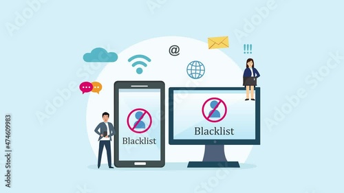 Two people sign in on account with blacklist symbol photo