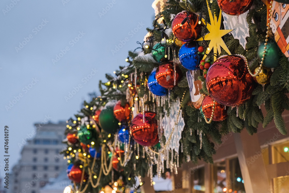 Naklejka premium Christmas decoration in Moscow. The preparations for the New Year Eve