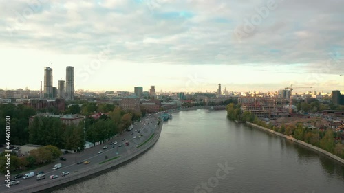 Wallpaper Mural aerial shoot of the river. Stunning cityscape. Residential complex near the water. Cloudy summer evening. Autumn sunset Torontodigital.ca