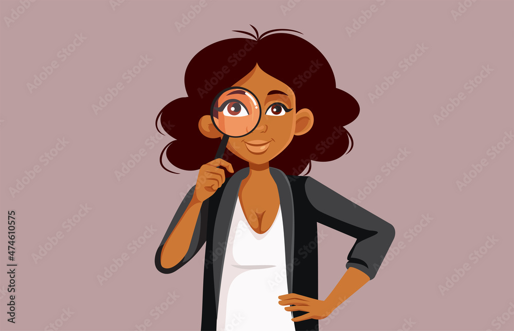 Business Woman Looking Through a Magnifying Glass vector Illustration Business Woman Looking Through a Magnifying Glass vector Illustration