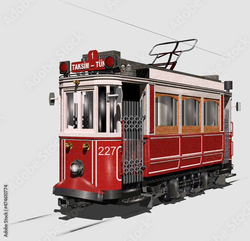 Vintage Istanbul tram isolated on white background. photo