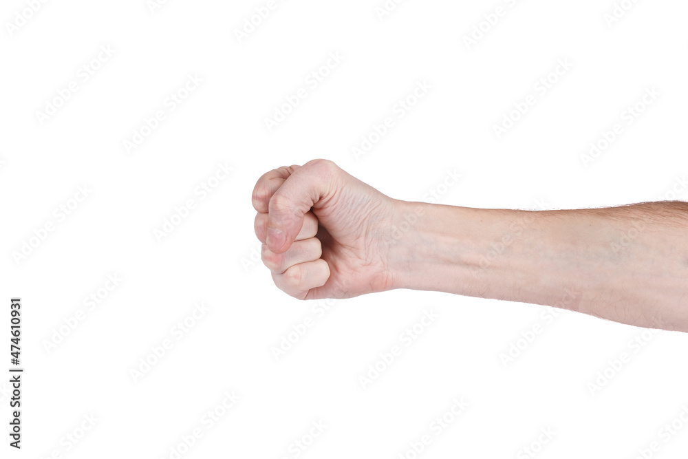 Male clenched fist, isolated on a white background Man hand with a fist. Alpha. Protest. Counting, aggression, brave, masculinity concept. Space for text. Male clenched fist, isolated on a white background Man hand with a fist. Alpha. Protest. Counting, aggression, brave, masculinity concept. Space for text.