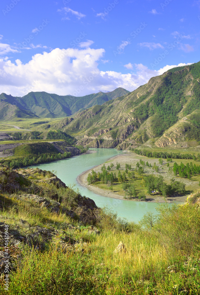 The confluence of Katun and Chuya in the Altai Mountains