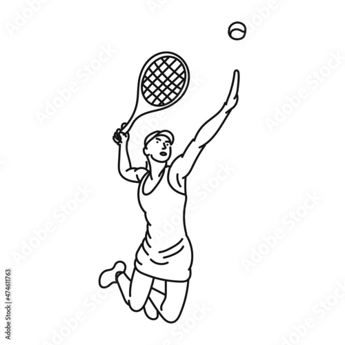line art of stylish woman playing tennis