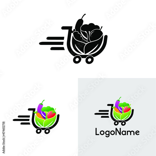 Grocery online logo. Supermarket delivery. Fresh food sign. Fast Shopping concept vector.