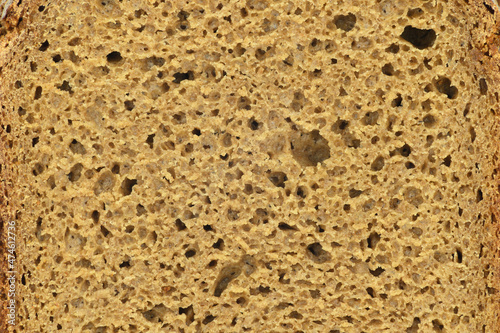 Top view of the porous surface of rye bread