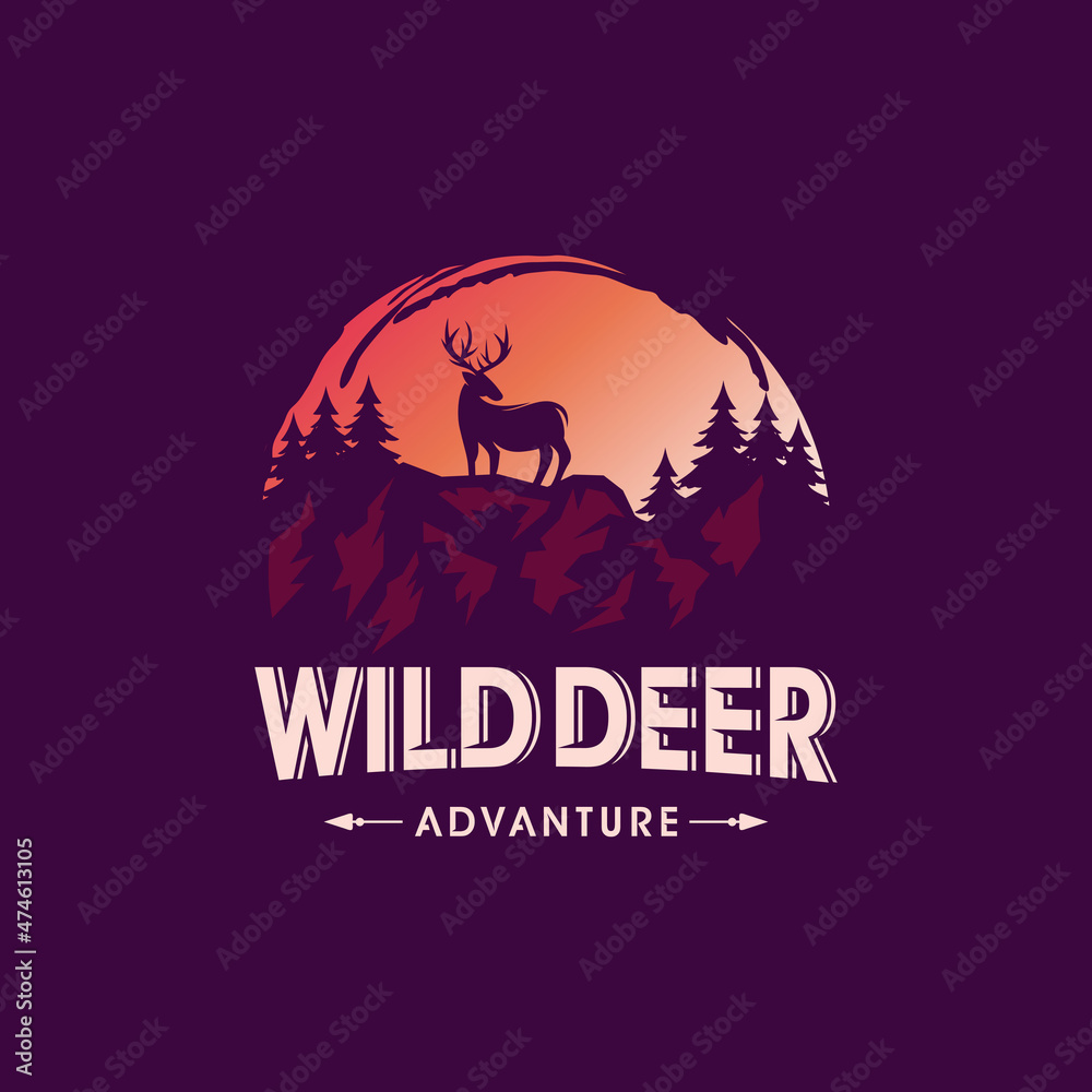 wild deer vintage logo design vector template