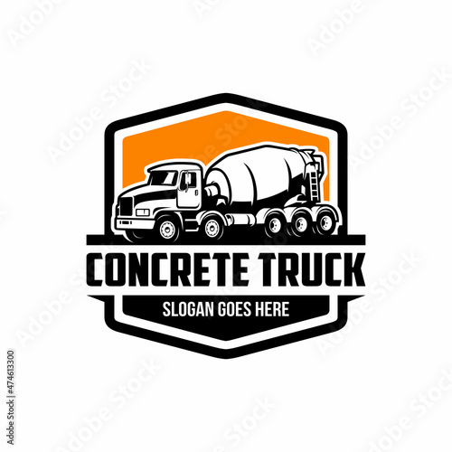 concrete mixer truck, construction vehicle illustration logo vector