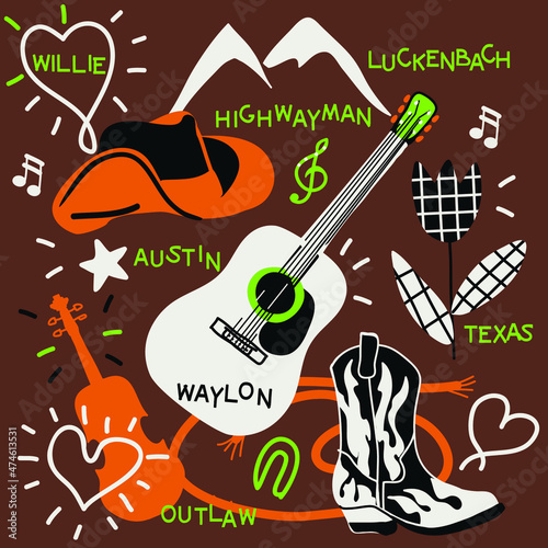 country music pattern with guitar