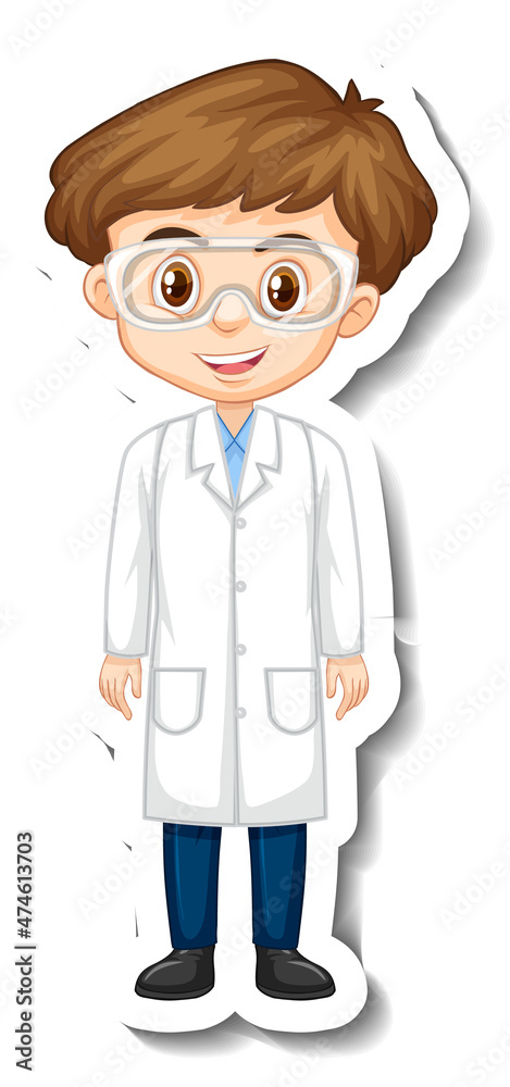 Scientist boy cartoon character sticker Scientist boy cartoon character sticker