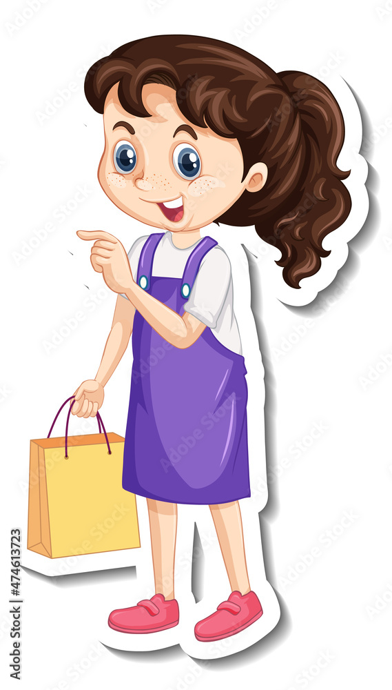 Cute girl holding shopping bag cartoon character Cute girl holding shopping bag cartoon character