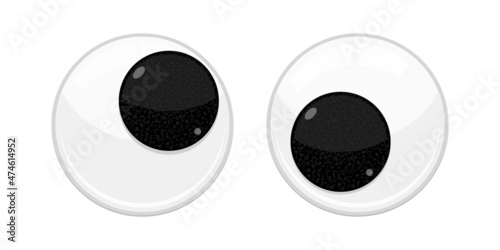 Plastic toy safety wobbly eyes flat style design vector illustration isolated on white background. Funny, googly plastic toy eyeballs for craft dolls and jokes.