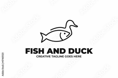 Clever Fish and Duck Monoline Logo Template