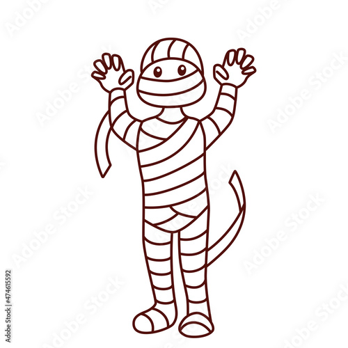 Egyptian mummy in outline style, vector illustration of mummy, coloring book for children