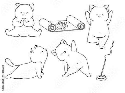 a set of drawings of funny cats doing yoga
