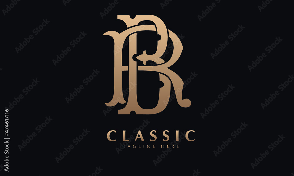 Alphabet BR or RB illustration monogram vector logo template in classic ...