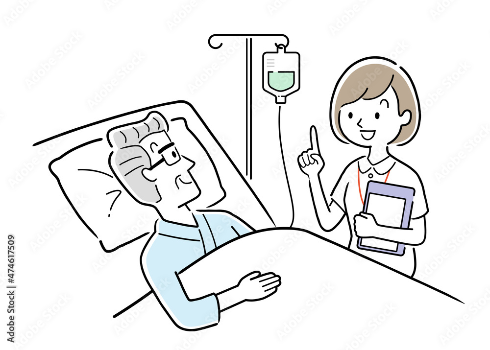 ベクターイラスト素材 入院するシニア男性と説明する看護師 Stock Vector Adobe Stock