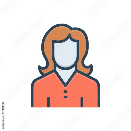 Color illustration icon for girl female