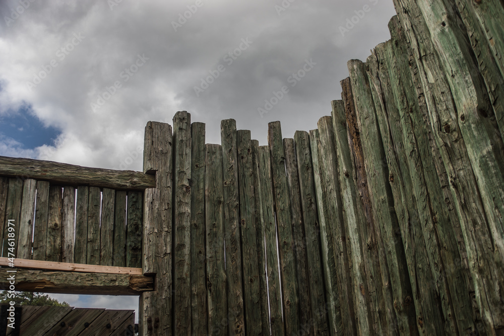 Obraz premium Palisades reconstructing the fence line which once enclosed the infamous Andersonville Civil War POW camp in Georgia