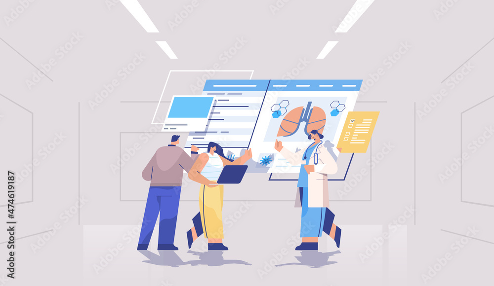 doctors pulmonologists team learning patient lungs analyzing medical data on virtual board medicine healthcare doctors pulmonologists team learning patient lungs analyzing medical data on virtual board medicine healthcare