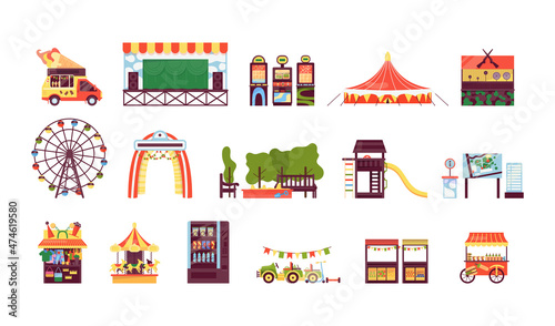 Summer fest, amusement park on fair festival.