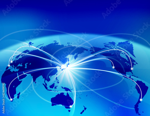 青色の日本を中心とした世界地図