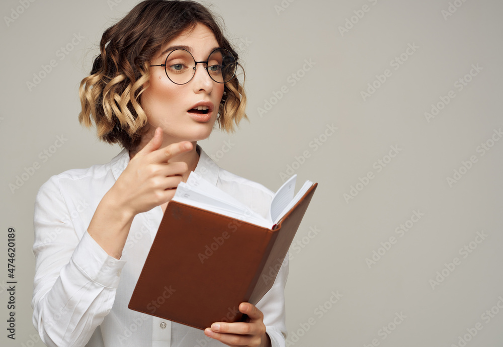 Business woman with notepad documents office manager Business woman with notepad documents office manager