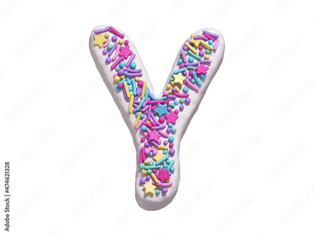 Сake with colorful candy font. White cream. Letter Y Сake with colorful candy font. White cream. Letter Y