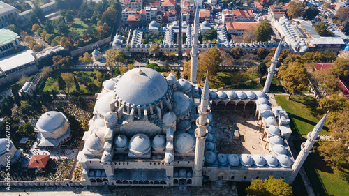 Aerial view of Suleymaniye Mosque with four minaret in Istanbul,Turkey © tgordievskaya